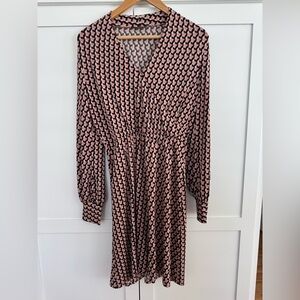 Adrianna Papell Pink and Black Geometric Long Sleeve Dress small